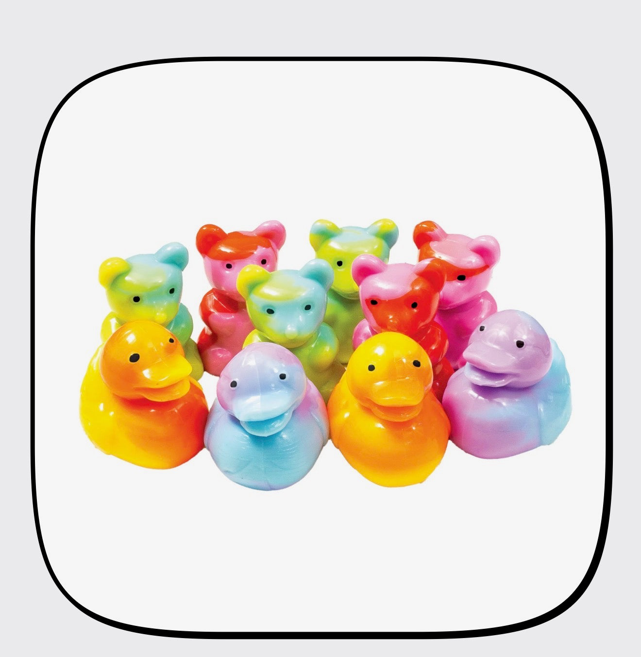 SCENTED TIE-DYED SQUISHY GUMMY BEAR AND DUCKIE TOYS